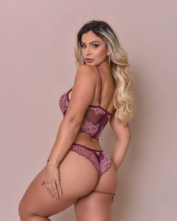 Conjunto de Lingerie Antonella - Bordo - Marivi Lingerie